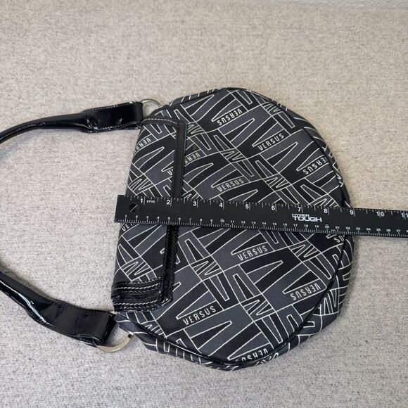VTG Versace Versus Purse Black Monogram Canvas Patent Leather Accents 11x9 Y2K - Picture 11 of 12
